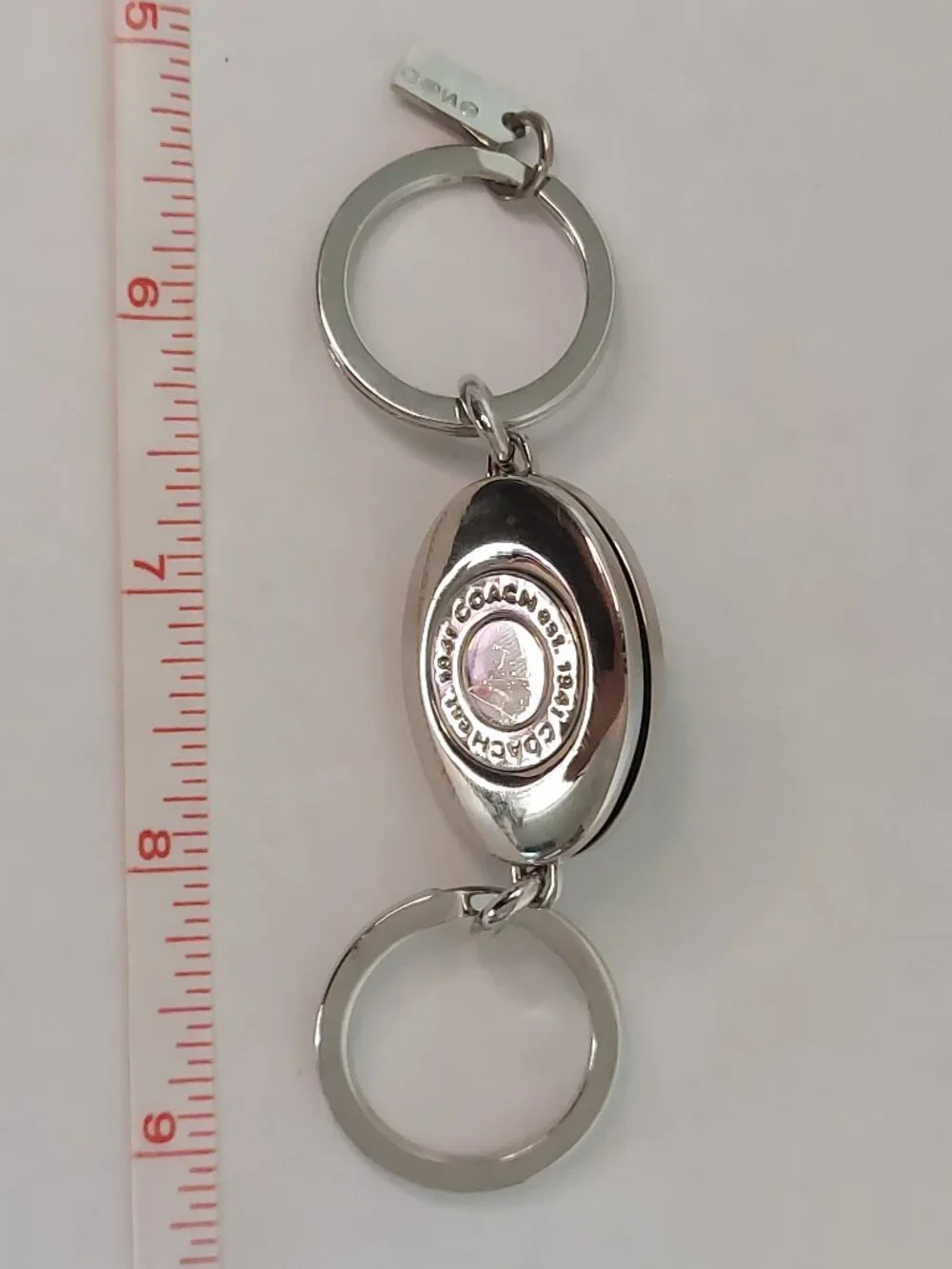 Vintage Coach Turnlock Valet Keychain Black Enamel Silver Dual Fob Key Ring Rare